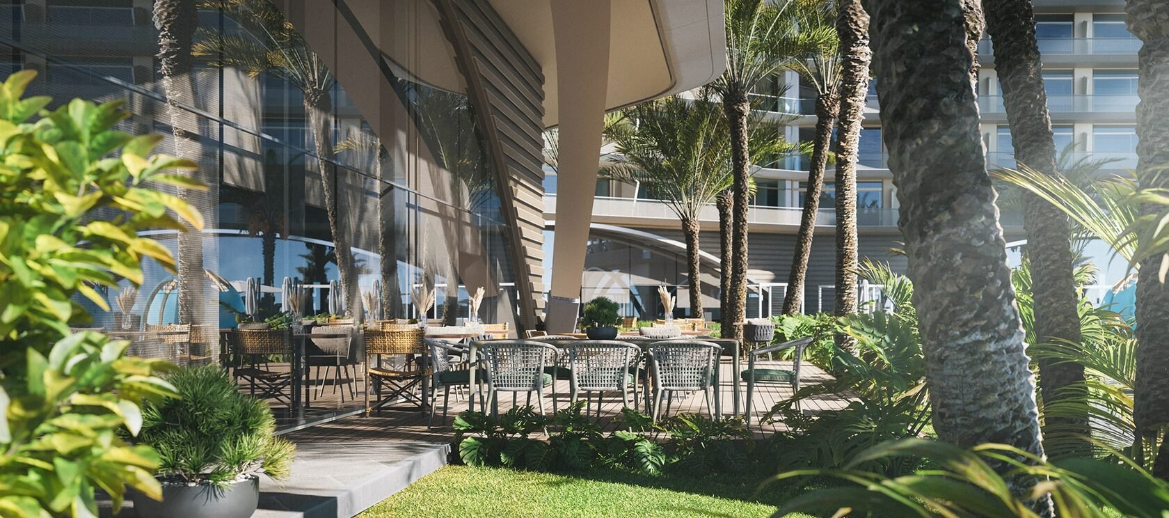 NEXT Collection: Garden-level social spaces · Architectural rendering
