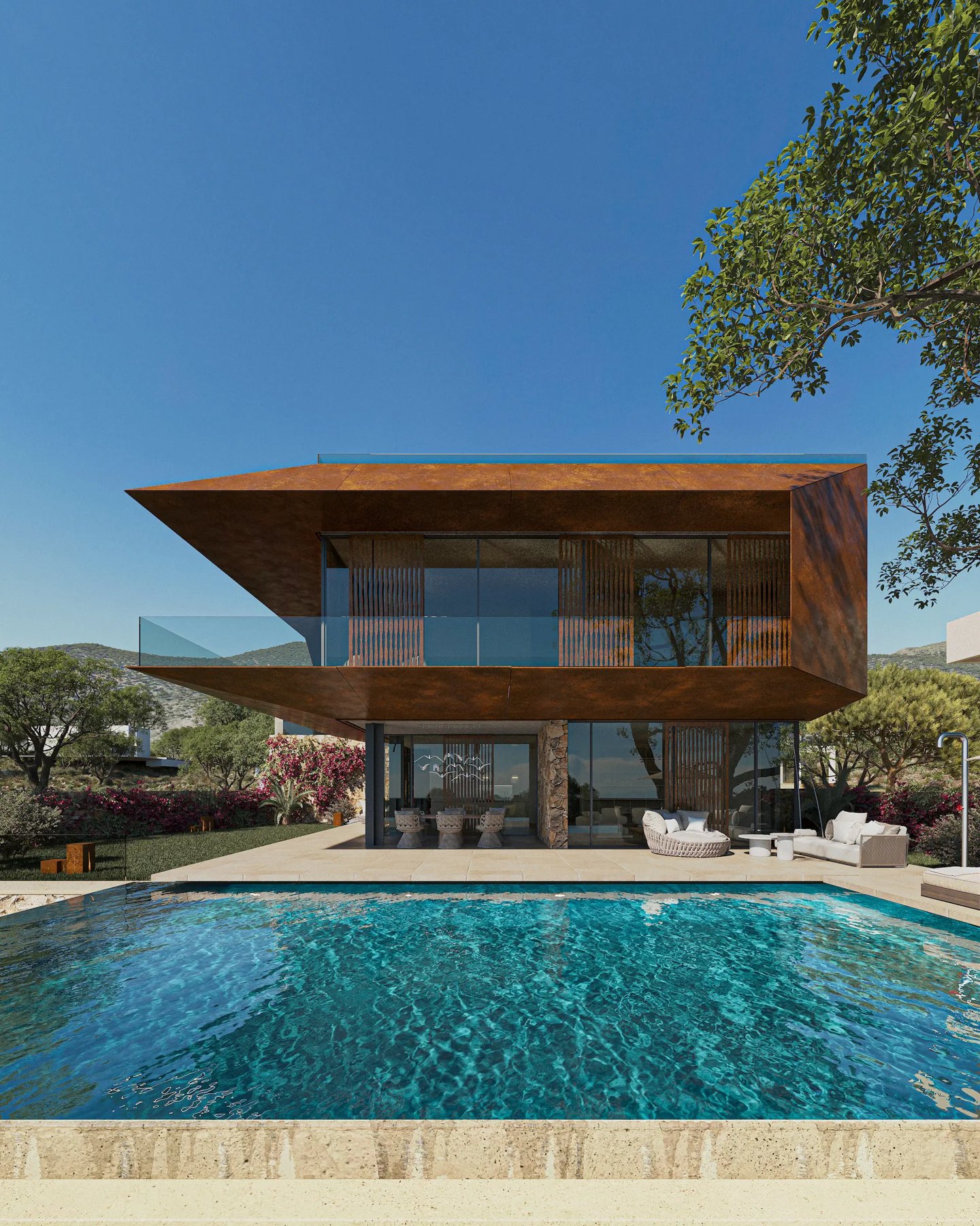 Villa Perla by NEXT: Terraces and the outdoor setting · Architectural rendering