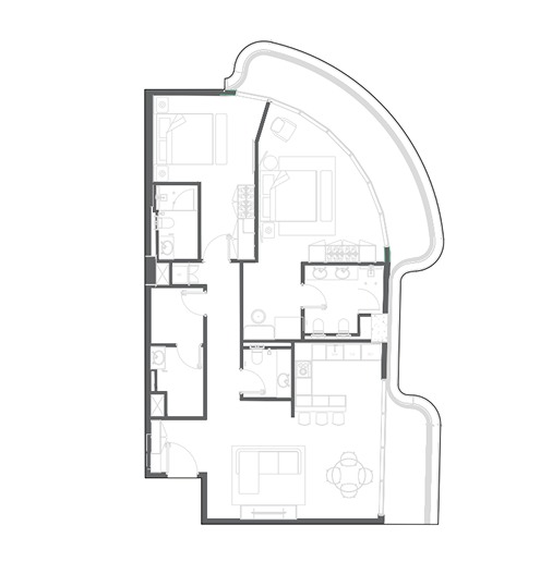 NEXT Coral: 2-bedroom residence floor plan