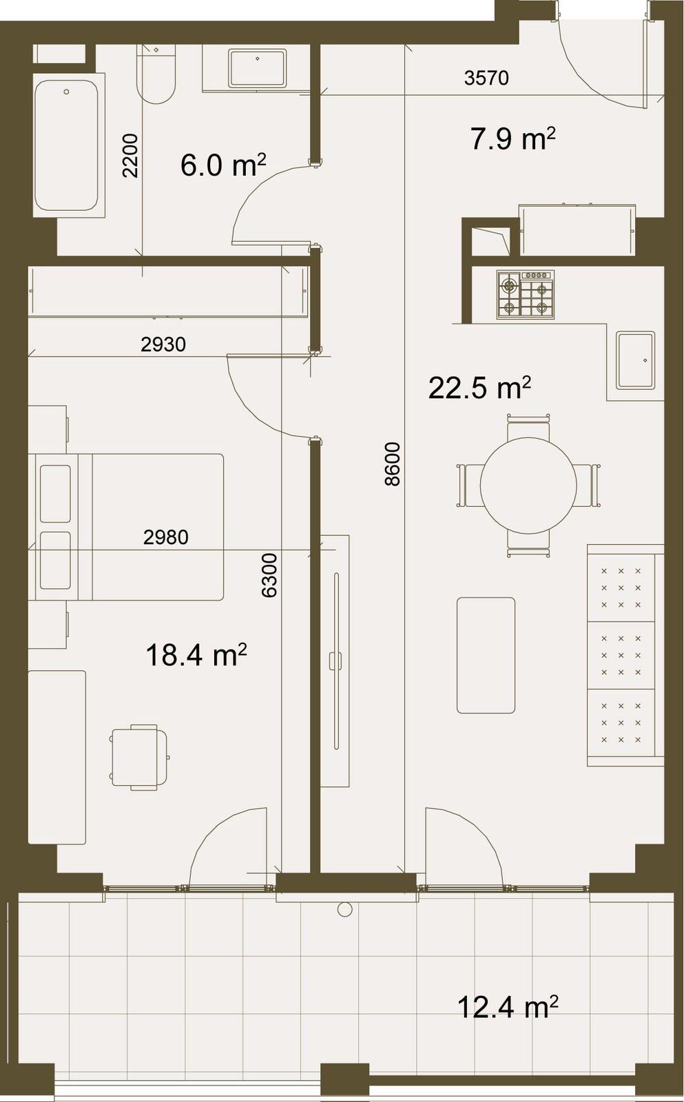 Tbilisi Downtown by NEXT: 1-bedroom residence floor plan