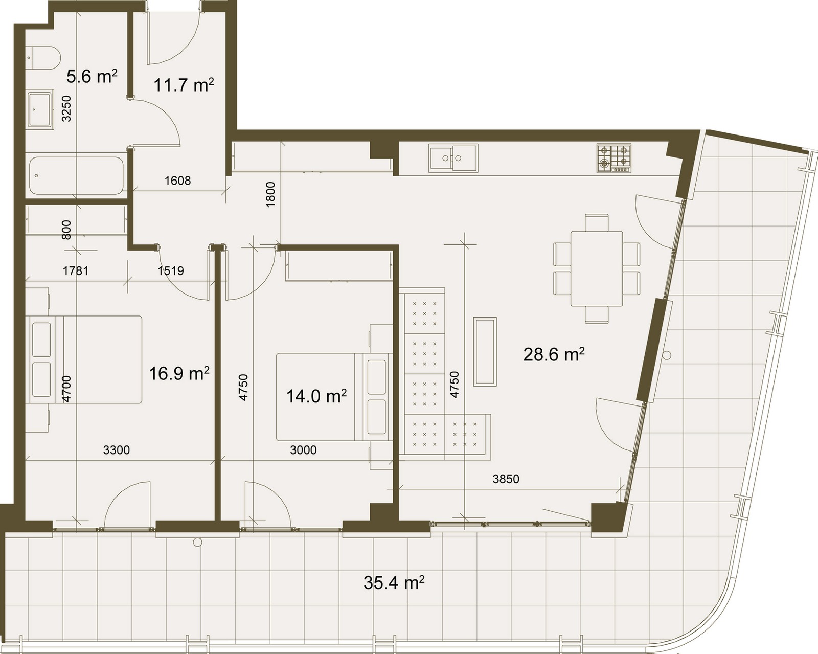 Tbilisi Downtown by NEXT: 2-bedroom residence floor plan