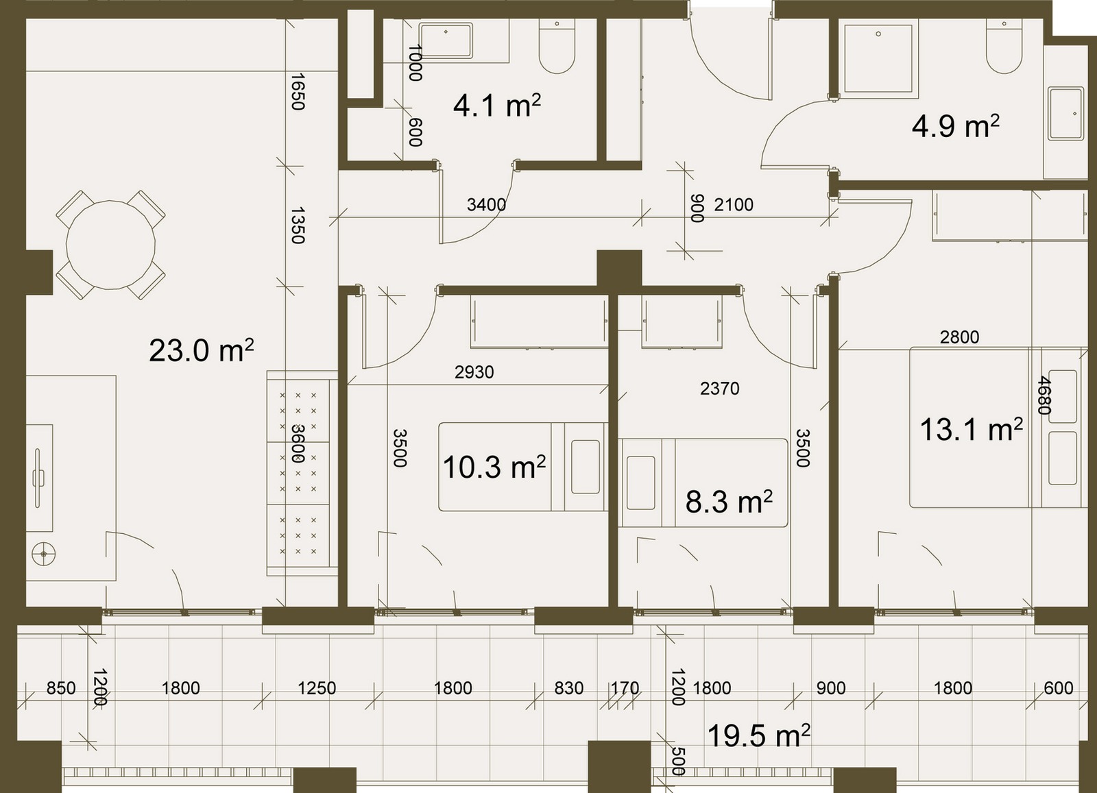 Tbilisi Downtown by NEXT: 3-bedroom residence floor plan
