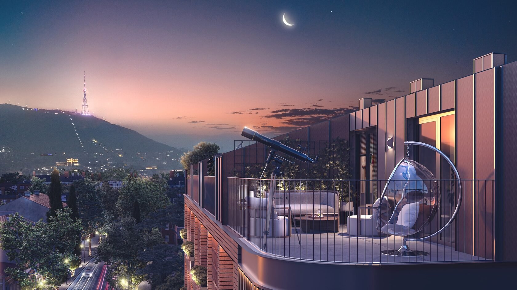 Tbilisi Downtown by NEXT: Terrace overlooking the city · Architectural rendering